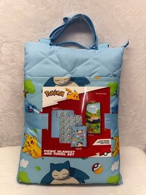 Pokemon Light Blue Picnic Blanket and Towel Set